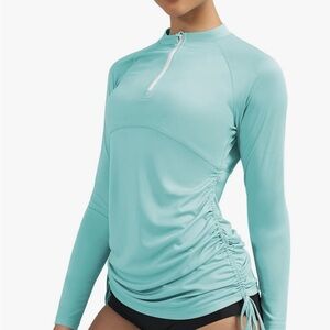 Ewedoos L NWOT rash guard Upf50+ Aqua Long Sleeve 1/4 zip pull string sides Top